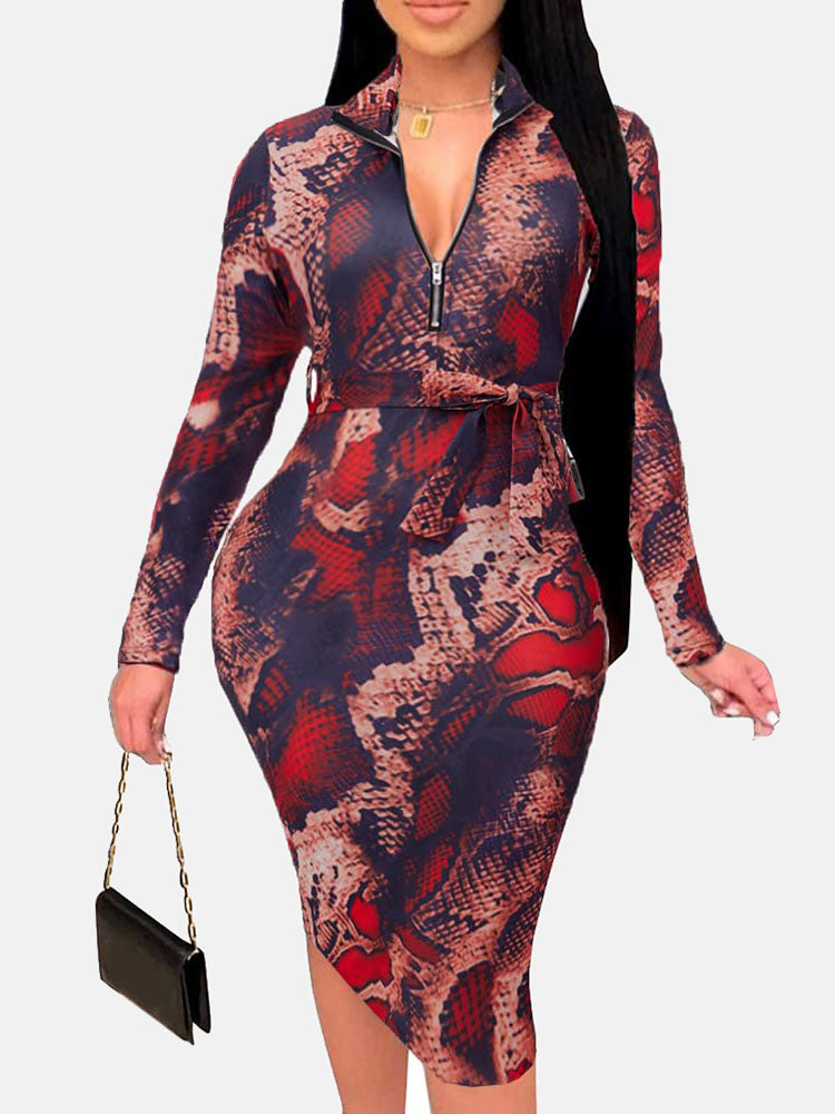 Zipper Print Midi Dress - View 8 | Lwiis
