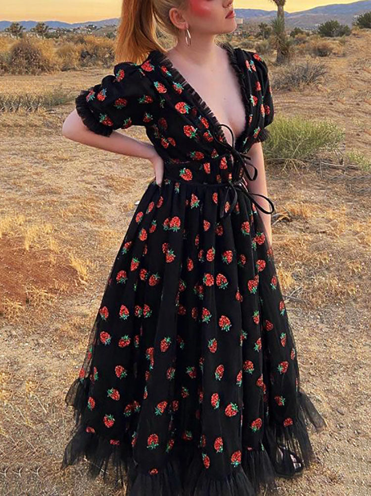 Strawberry Sequin Maxi Dress - View 9 | Lwiis