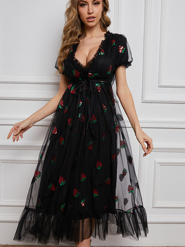 Strawberry Sequin Maxi Dress - View 7 | Lwiis