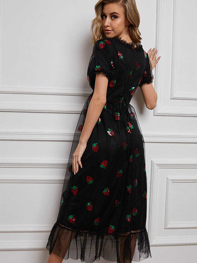 Strawberry Sequin Maxi Dress - View 8 | Lwiis