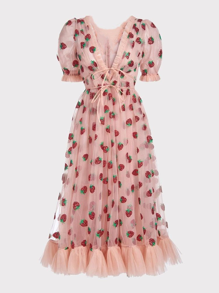 Strawberry print tulle dress