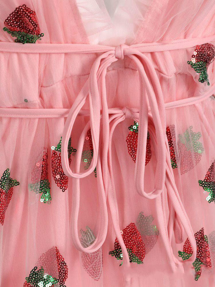 Strawberry Sequin Maxi Dress - View 6 | Lwiis