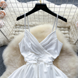 Elegant ruffled satin maxi dress with V-neckline - View 9 | Lwiis
