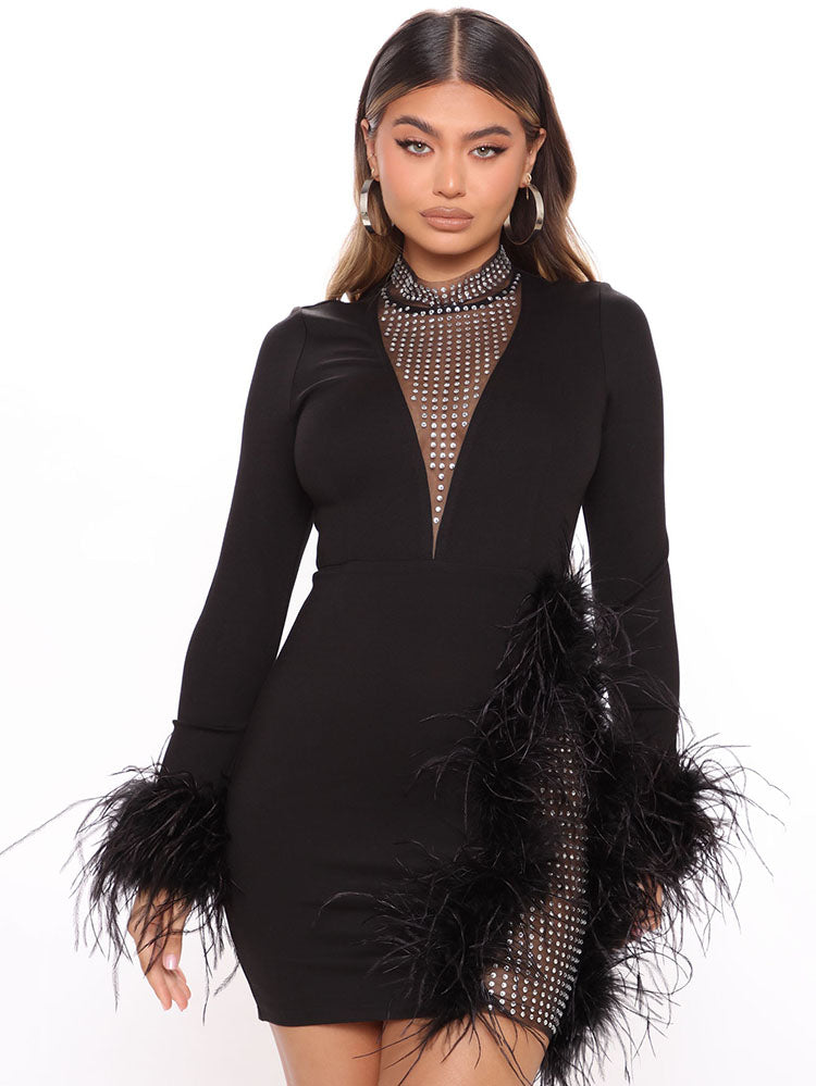 Rhinestone Feather Mini Dress - View 6 | Lwiis