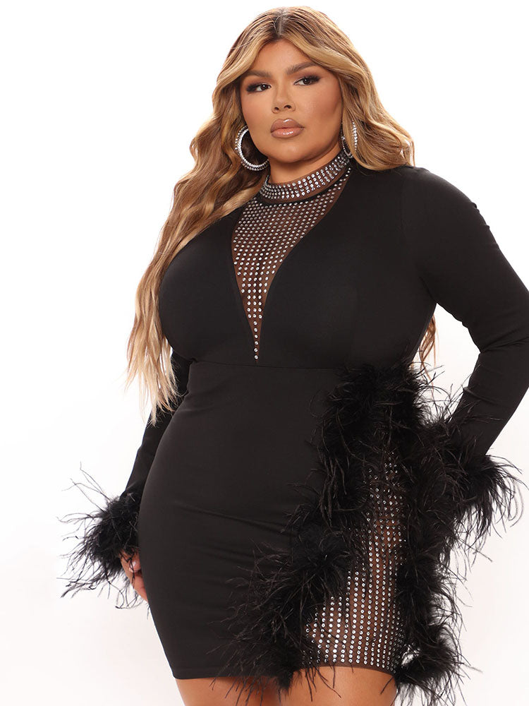 Rhinestone Feather Mini Dress - View 8 | Lwiis