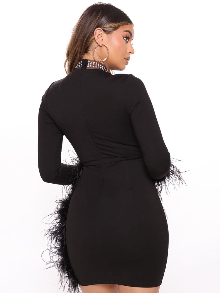 Rhinestone Feather Mini Dress - View 7 | Lwiis