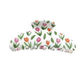 White claw clip with a pink and orange tulip floral print
