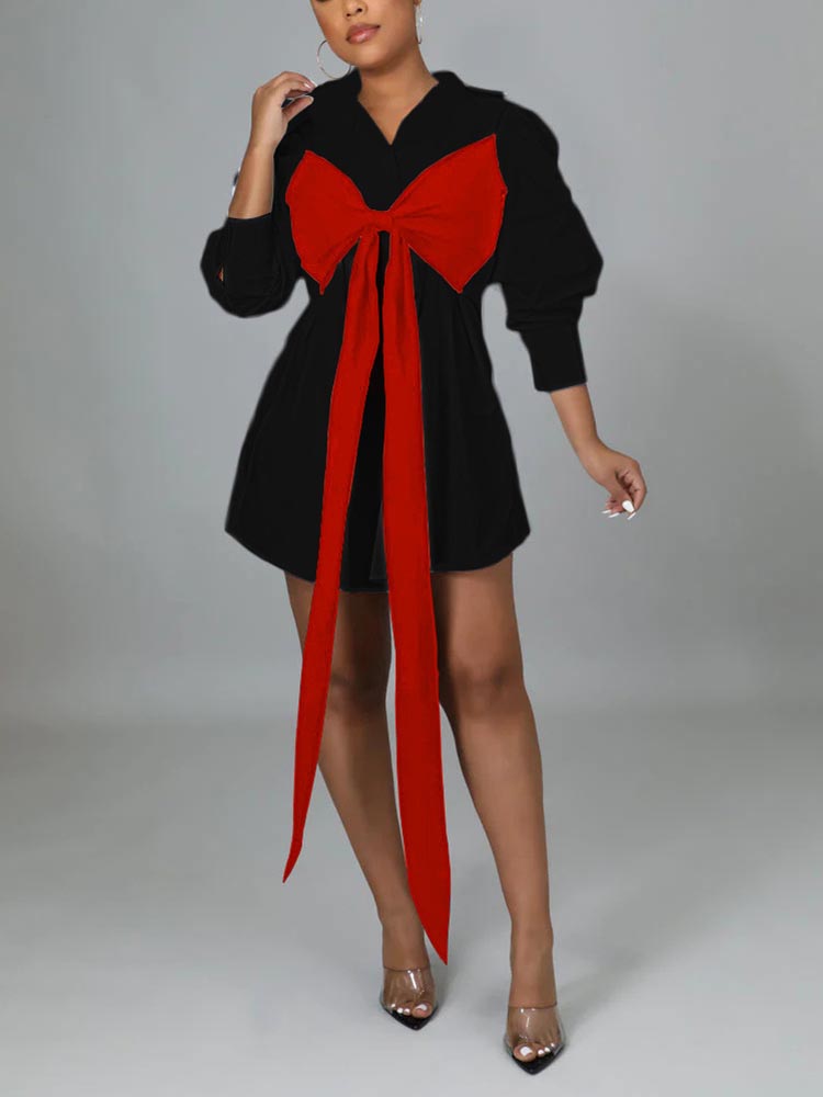 Patchwork Lace Up Shirt Dress - View 14 | Lwiis