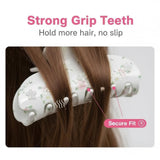 Demonstration of the strong grip teeth of the claw hair clip holding hair securely