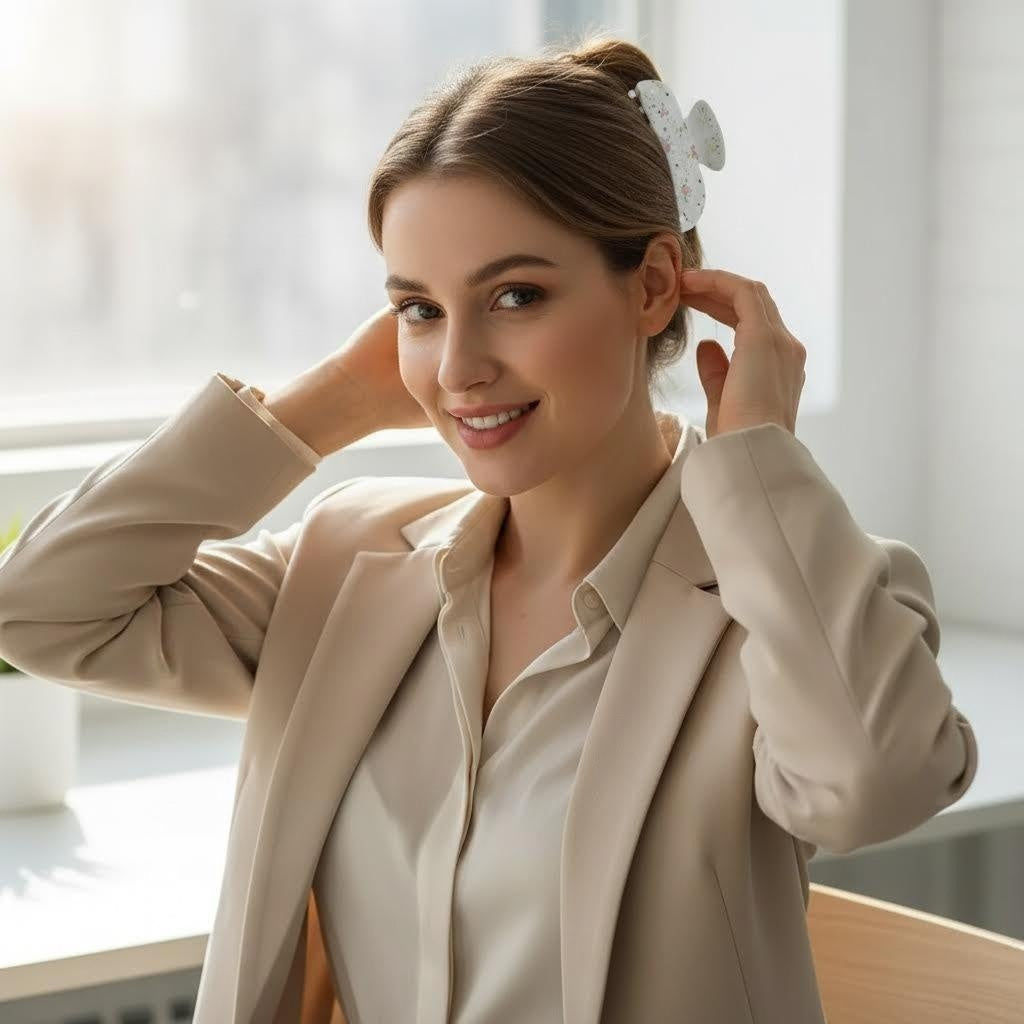 Vintage floral claw hair clip with crystal accents - View 6 | Lwiis