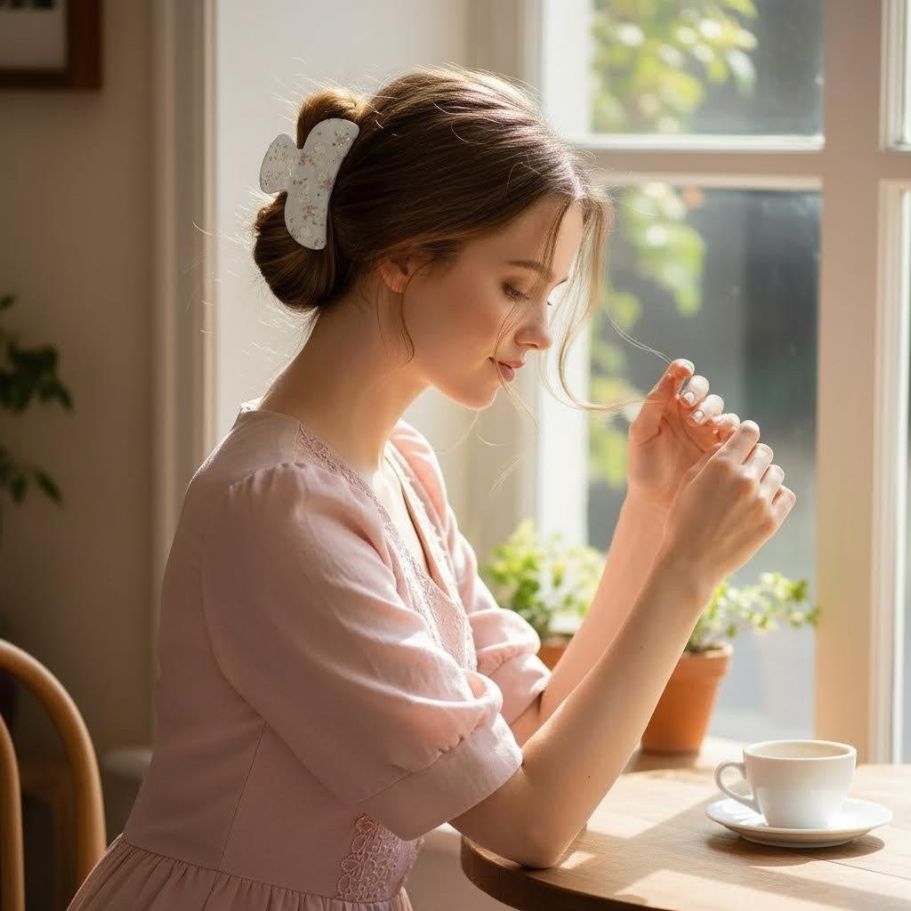 Vintage floral claw hair clip with crystal accents - View 7 | Lwiis