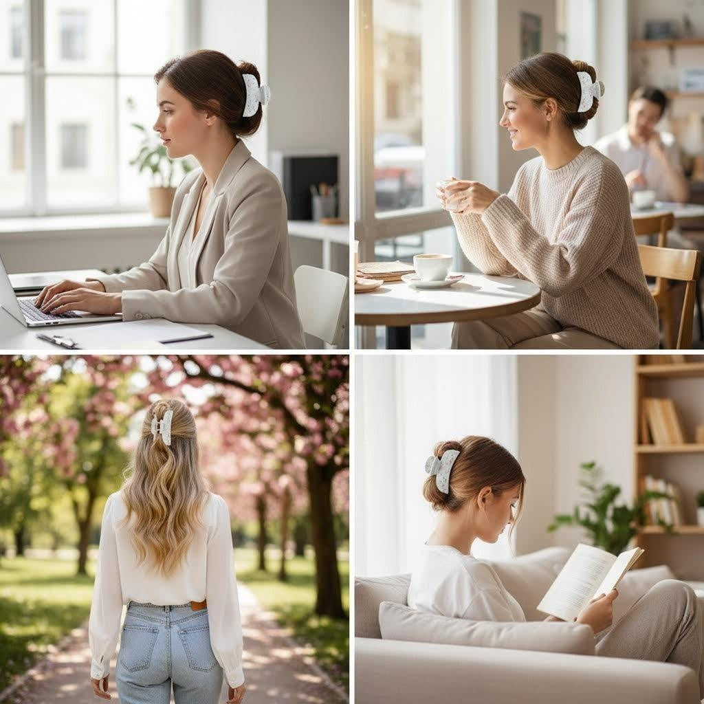 Vintage floral claw hair clip with crystal accents - View 9 | Lwiis