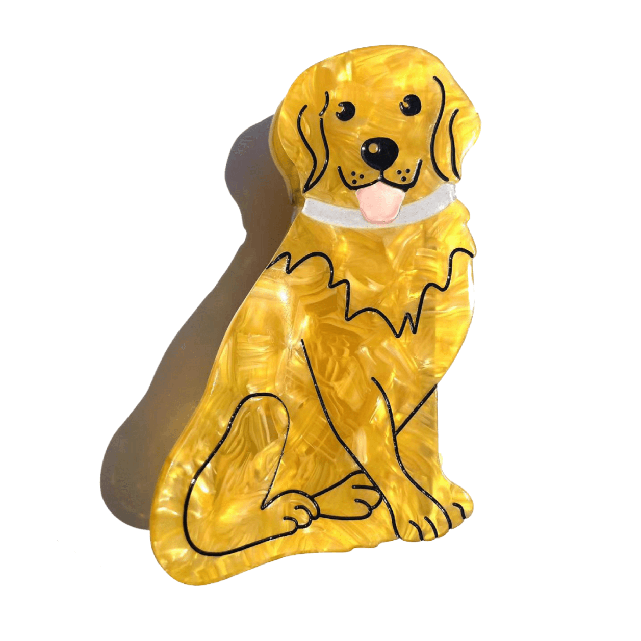 Yellow marbled acrylic dog-shaped hair clip