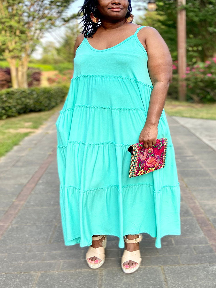 Maxi dress with spaghetti straps and V-neckline - View 7 | Lwiis