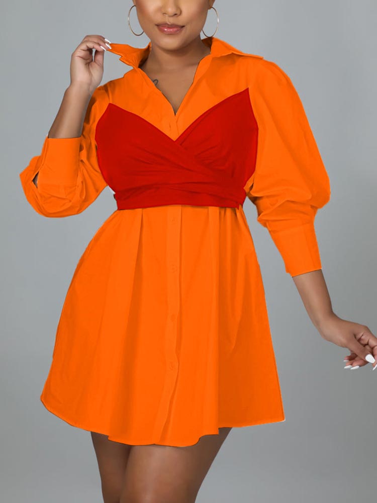 Patchwork Lace Up Shirt Dress - View 18 | Lwiis