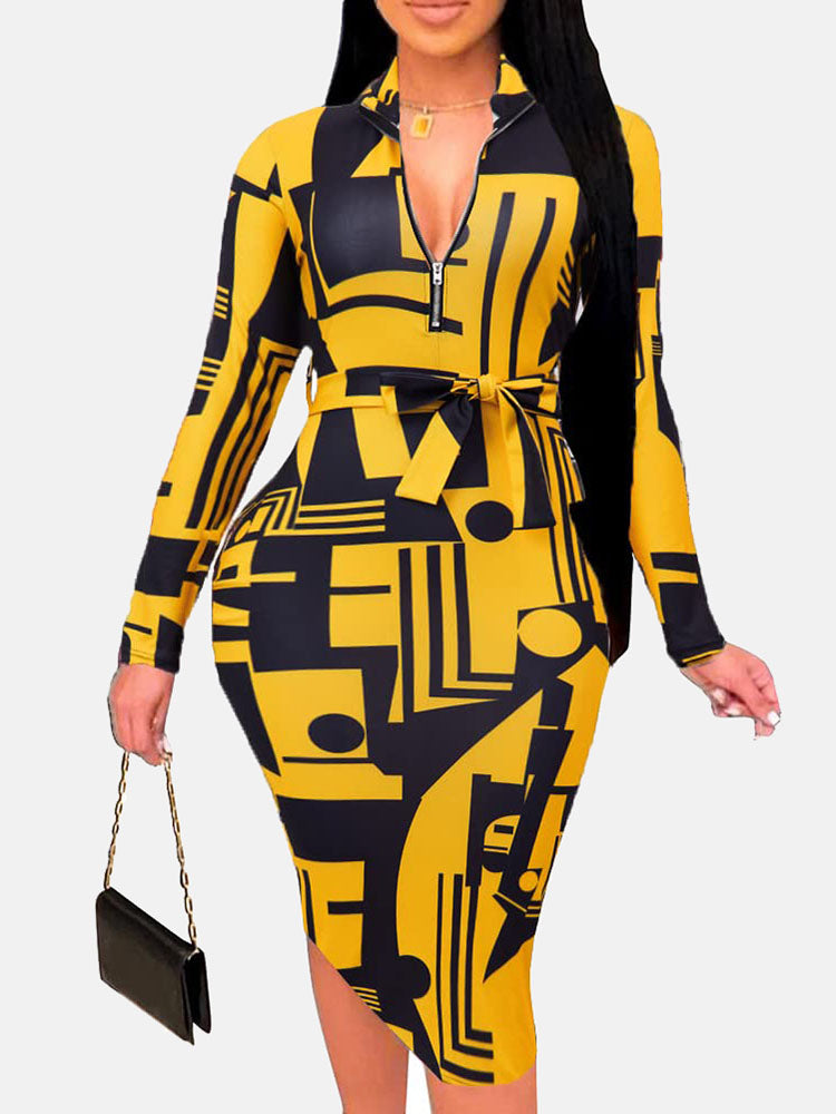 Zipper Print Midi Dress - View 9 | Lwiis