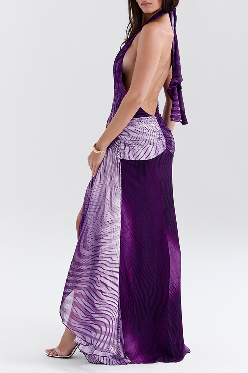 Halter neck maxi dress with slit - View 6 | Lwiis