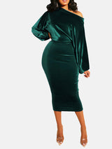 Velvet Off Shoulder Midi Dress - View 9 | Lwiis