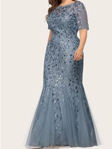 Sequin leaf pattern mermaid maxi dress with scoop neck - View 19 | Lwiis