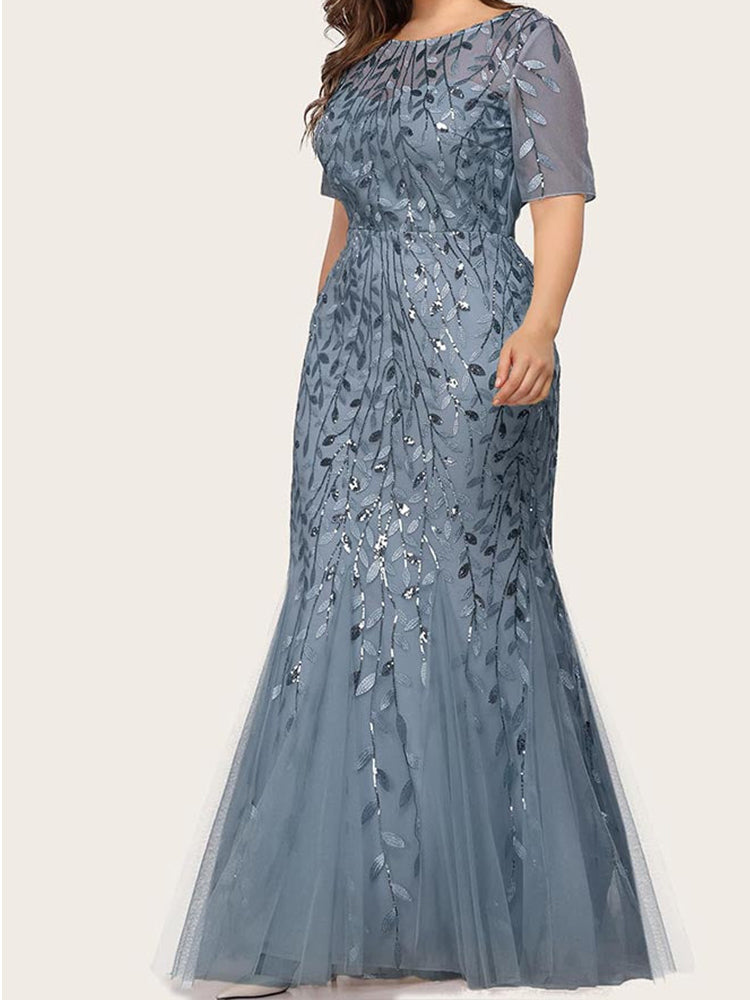 Sequin leaf pattern mermaid maxi dress with scoop neck - View 19 | Lwiis