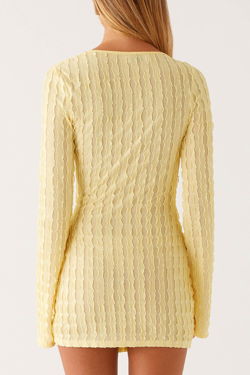 Textured mini dress with cutout and tie detail - View 6 | Lwiis