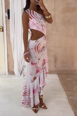Floral print one-shoulder maxi dress with asymmetrical neckline and ruffled hem - View 8 | Lwiis