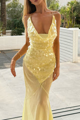 Cowl Neck Sequin Maxi Dress - View 8 | Lwiis