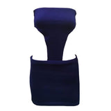 Navy blue strapless ribbed knit mini dress with cutouts, front view