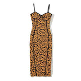 leopard print bodycon midi dress laid flat, front view