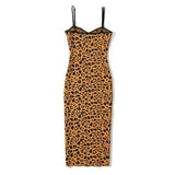 leopard print bodycon midi dress laid flat, back view