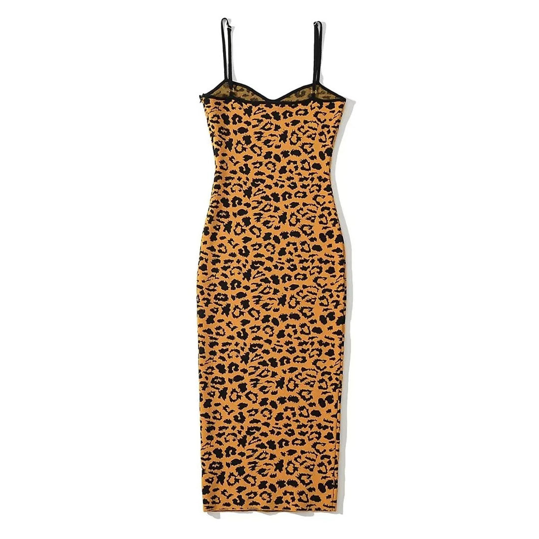 leopard print bodycon midi dress laid flat, back view