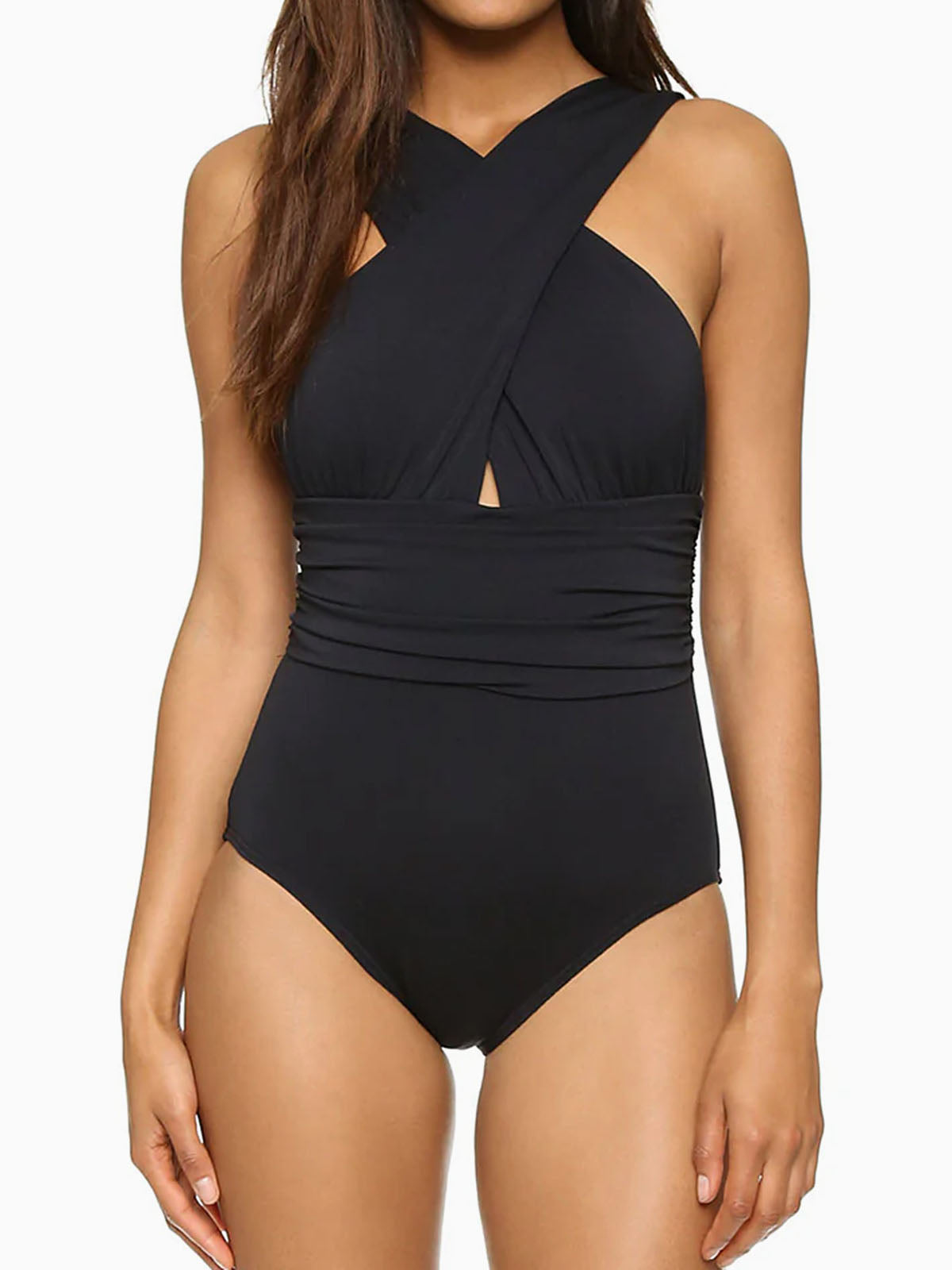 black one-piece swimsuit front view