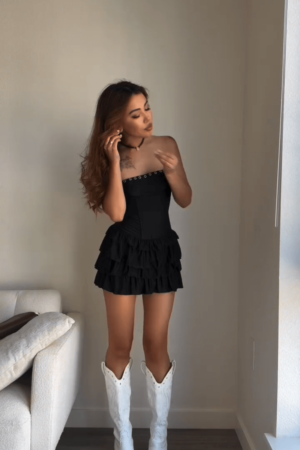 Corset mini dress with ruffled hem - View 9 | Lwiis