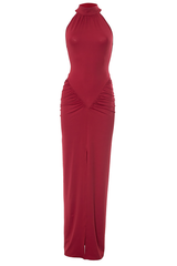 High neck ruched maxi dress - View 8 | Lwiis