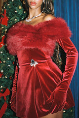 Velvet mini dress with rhinestone detail - View 10 | Lwiis