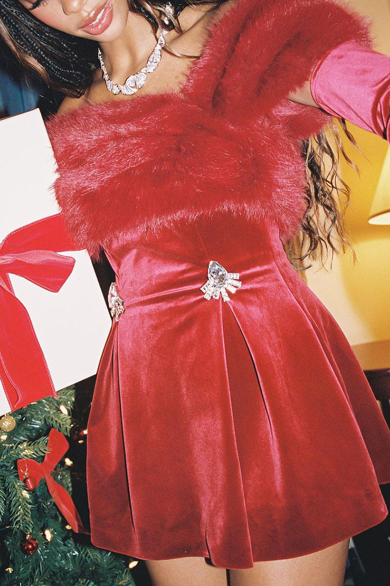 Velvet mini dress with rhinestone detail - View 13 | Lwiis
