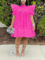 Puff sleeve collared mini dress - View 14 | Lwiis