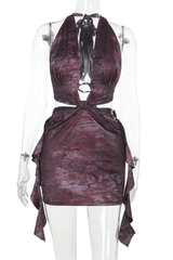 Halter neck mini dress with ruffled sash - View 6 | Lwiis