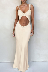 Ruched Cut-Out Maxi Dress with Ruffle Trim - View 6 | Lwiis