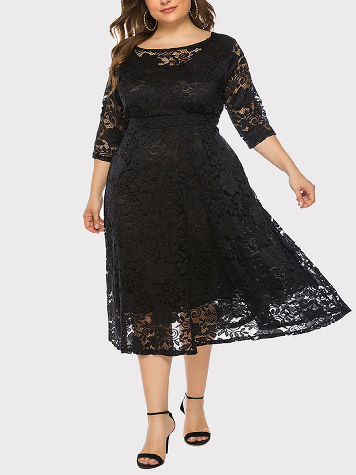Lace A-Line Midi Dress - View 10 | Lwiis