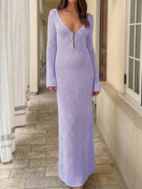 Crochet maxi dress with long sleeves - View 10 | Lwiis