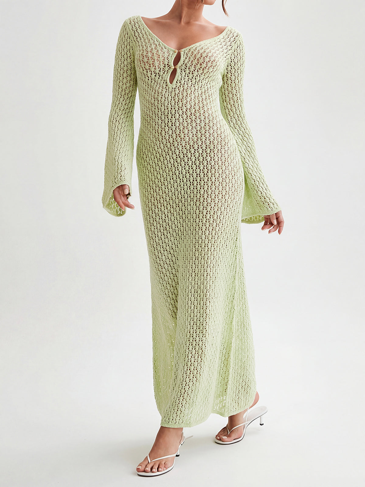 Crochet maxi dress with long sleeves - View 8 | Lwiis