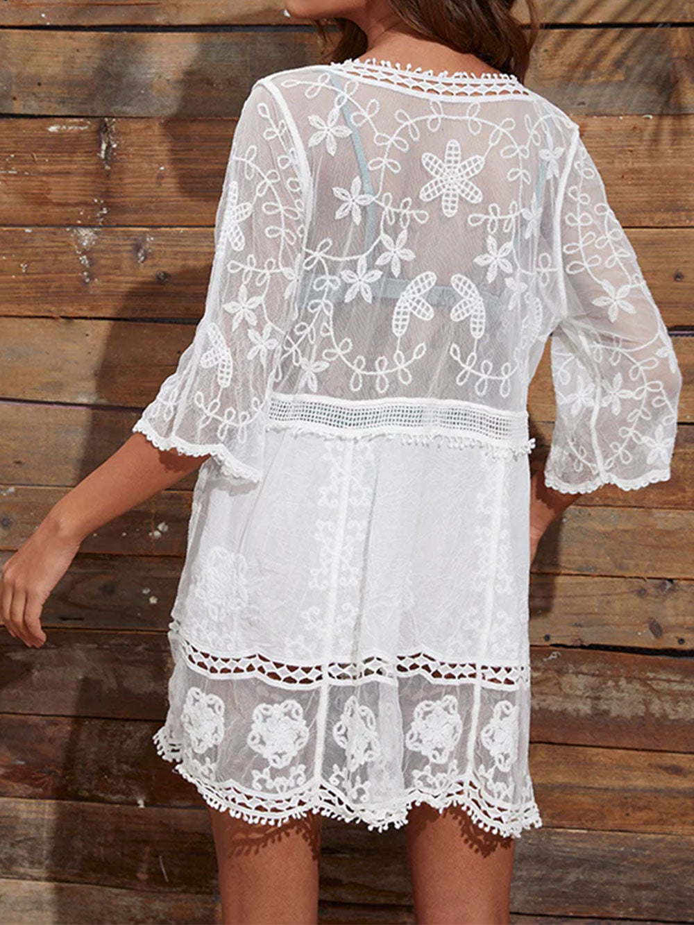 Embroidered Lace Beach Cover Up - View 7 | Lwiis