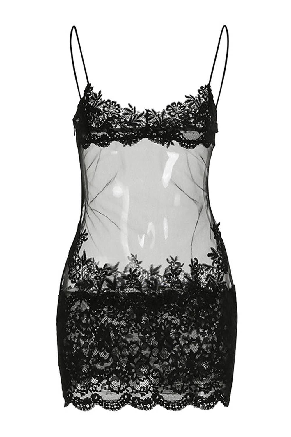 Lace Mesh Mini Slip Dress - View 7 | Lwiis