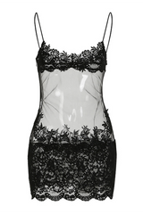 Lace Mesh Mini Slip Dress - View 7 | Lwiis
