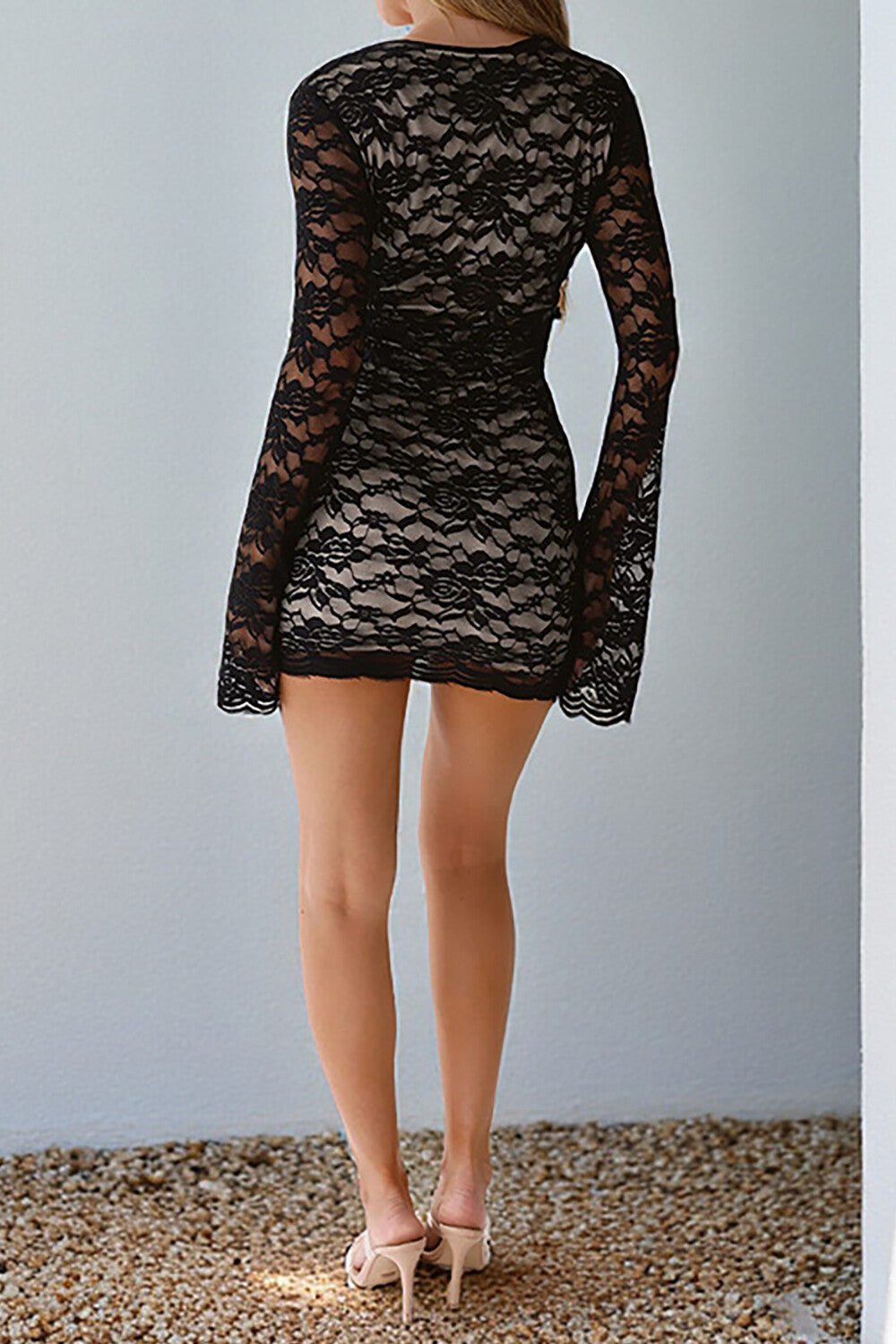 Floral Lace Tie Front Mini Dress - View 6 | Lwiis