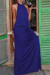 Solid Halter Neck Maxi Dress - View 8 | Lwiis