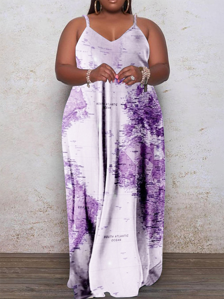 Spaghetti strap maxi dress with world map print - View 14 | Lwiis