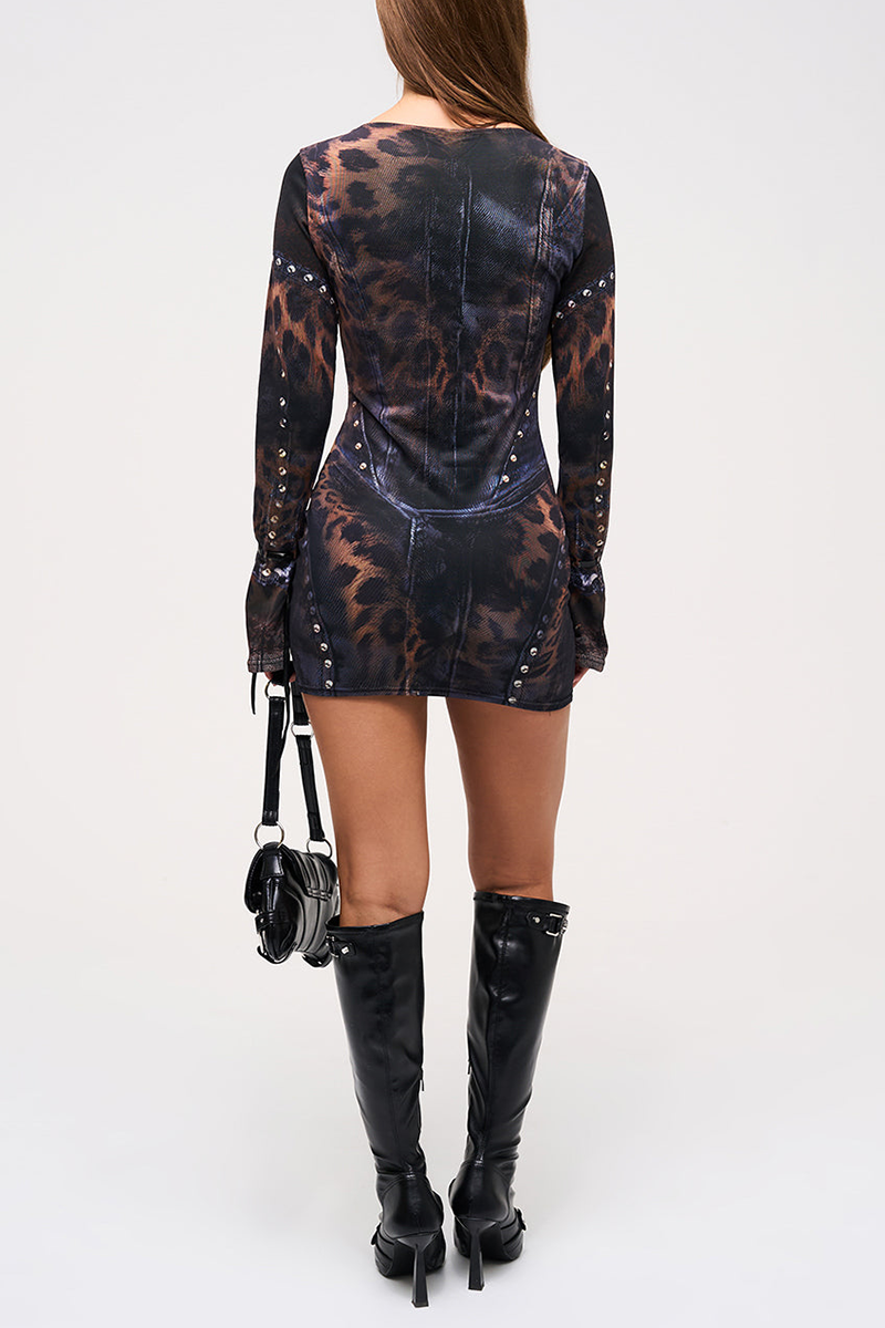 Back view of the long-sleeved printed dress