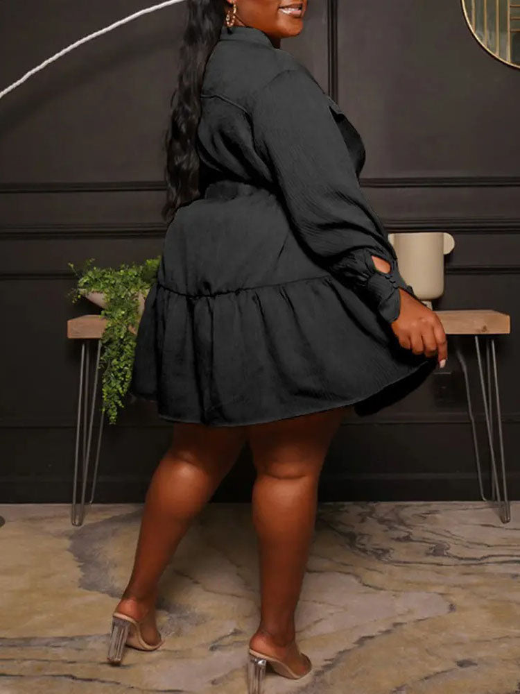 Belted Midi Dress with Ruffle Hem - View 12 | Lwiis